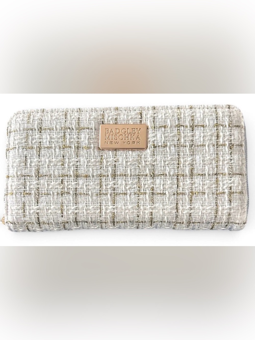 badgley mischka Textured wallet in White & Gold